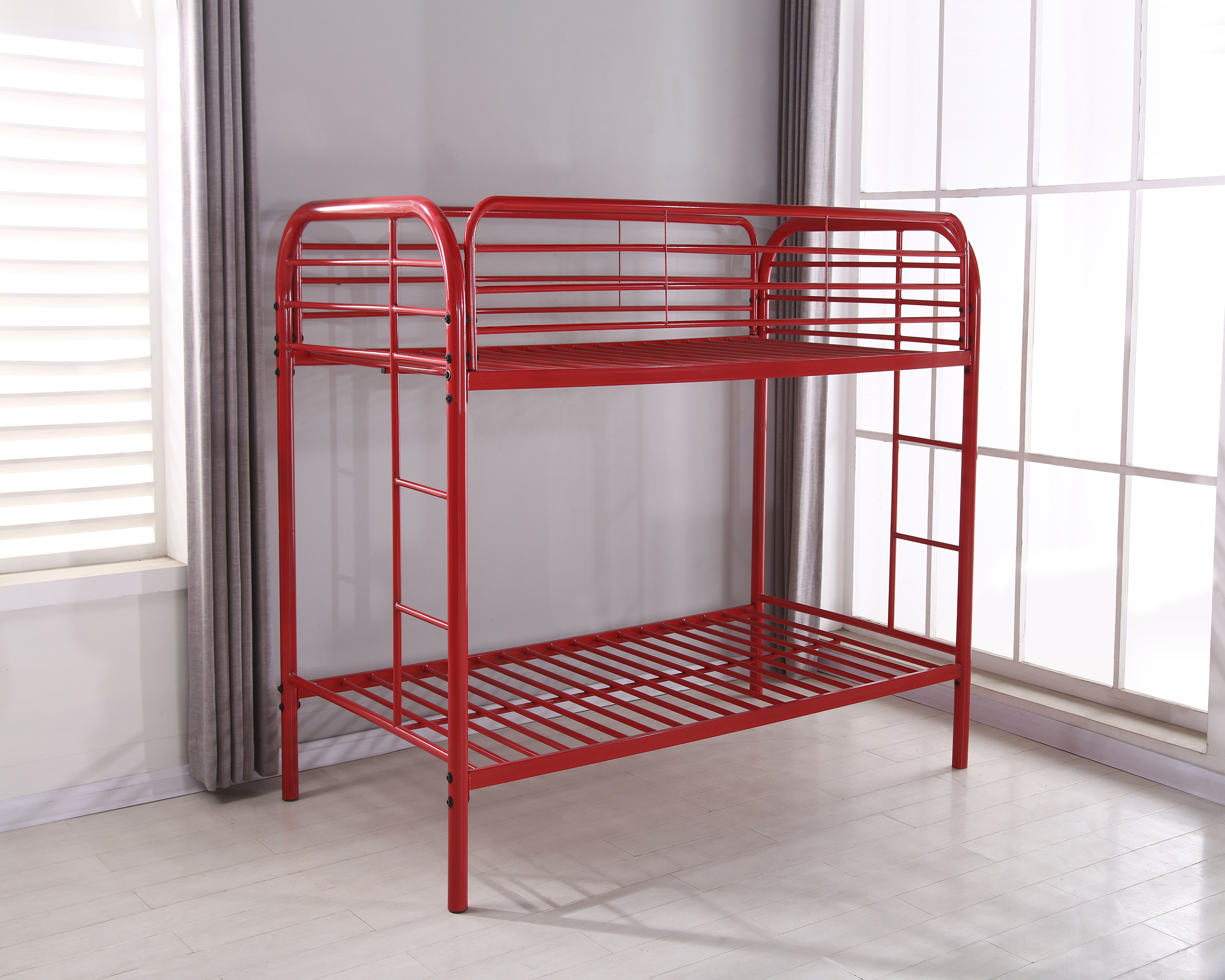 Oswald Metal Twin Size Bunk Bed Red, Red Metal Bunk Bed Twin Over