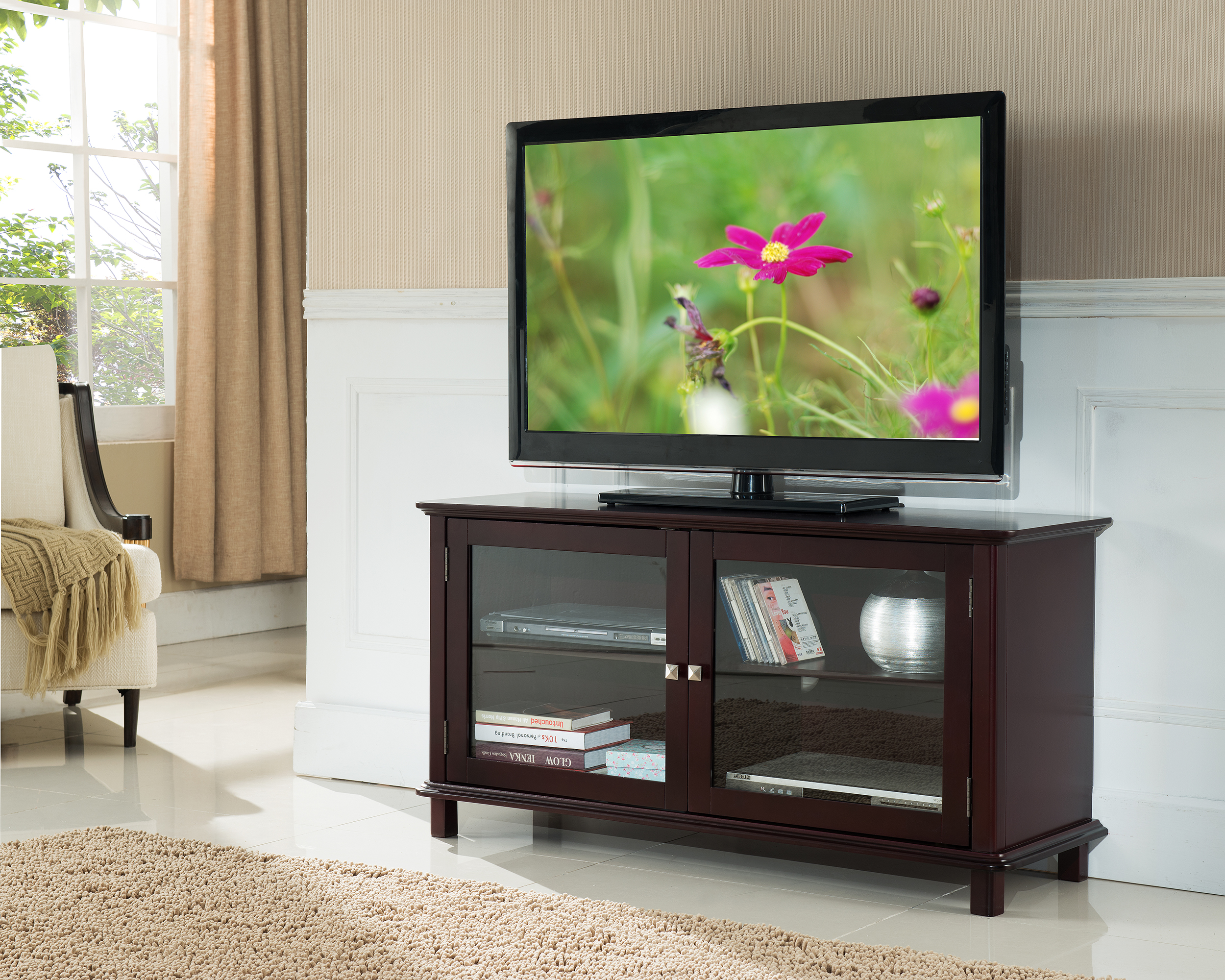 Natick Dark Cherry Wood Tv Stand 2kfurniture