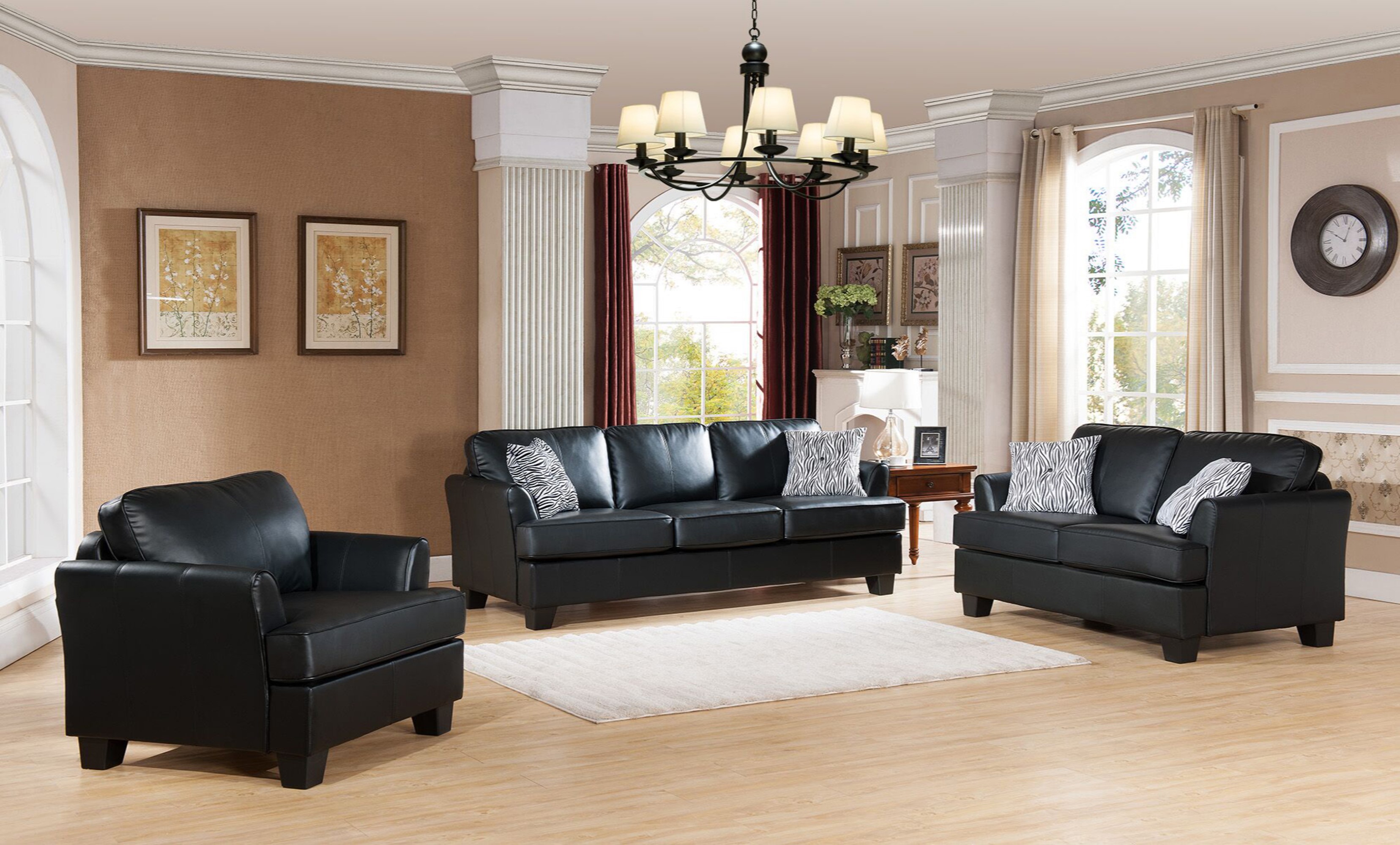 black leather living room suite