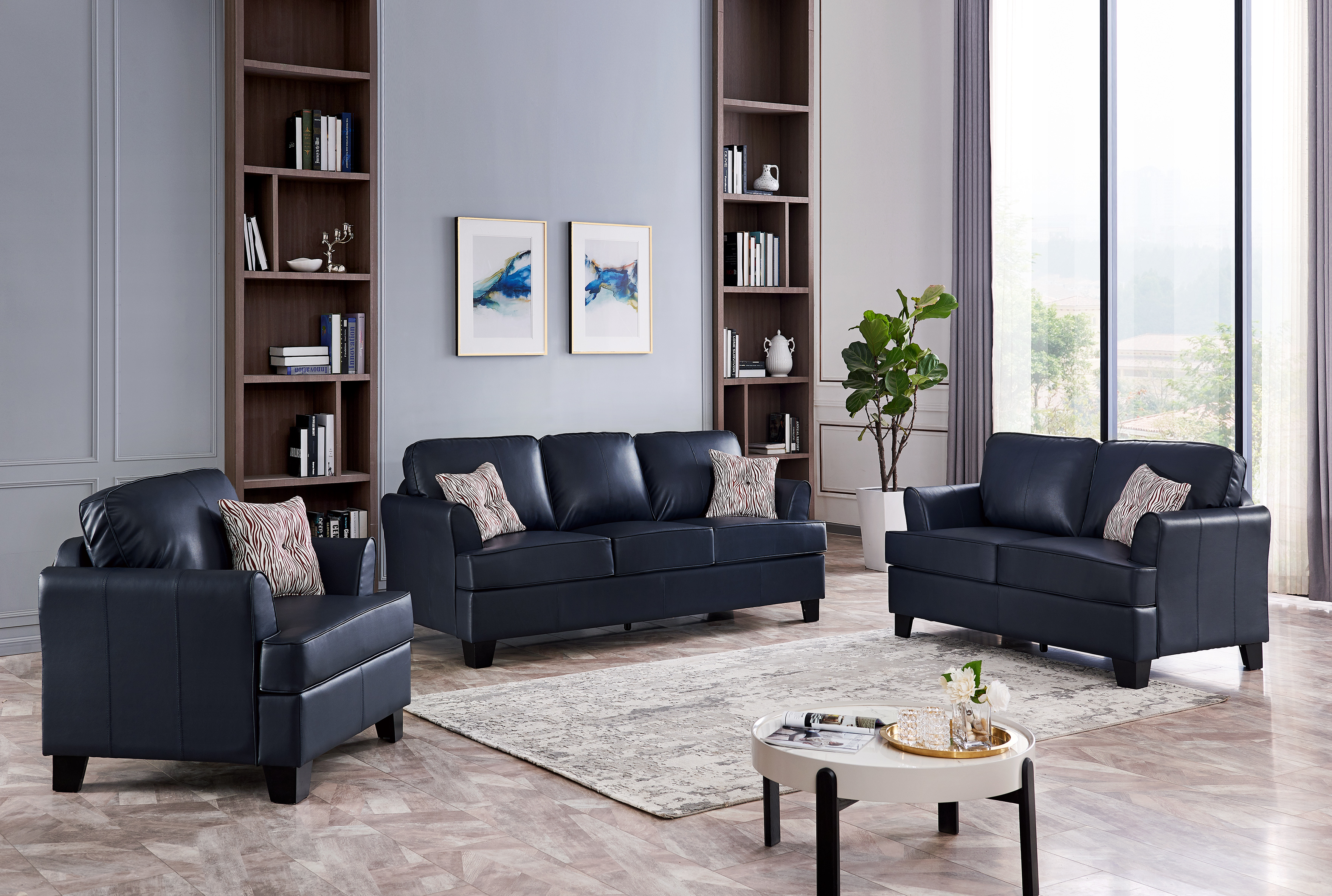 Alexandria Leather Living Room Set (Blue) 2kfurniture