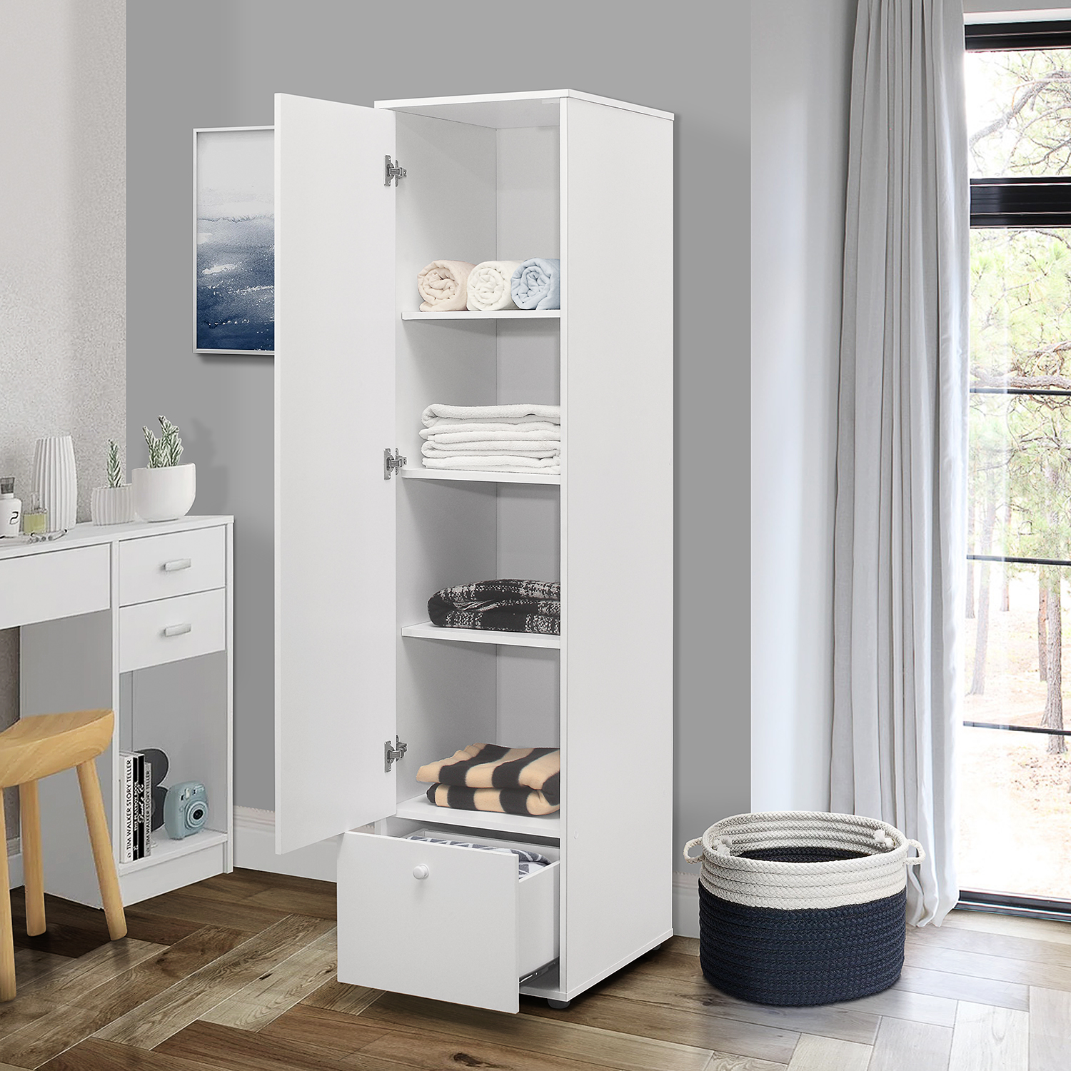 Corry Wardrobe Armoire Closet, Tall Storage White 2kfurniture